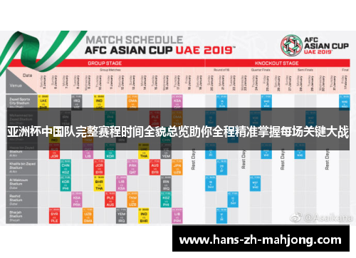 亚洲杯中国队完整赛程时间全貌总览助你全程精准掌握每场关键大战